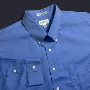 Paul Fredrick 18 x 34 Men's Blue Button-Down Dress Shirt Button Collar Preppy